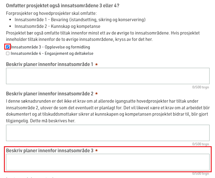 beskriv planer for innsatsområder