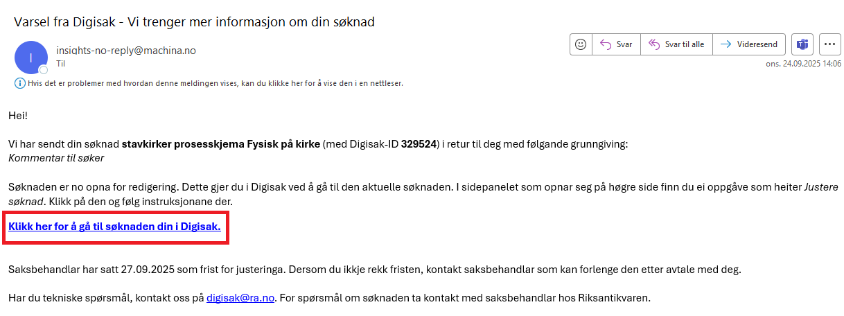 Din søknad trenger justering