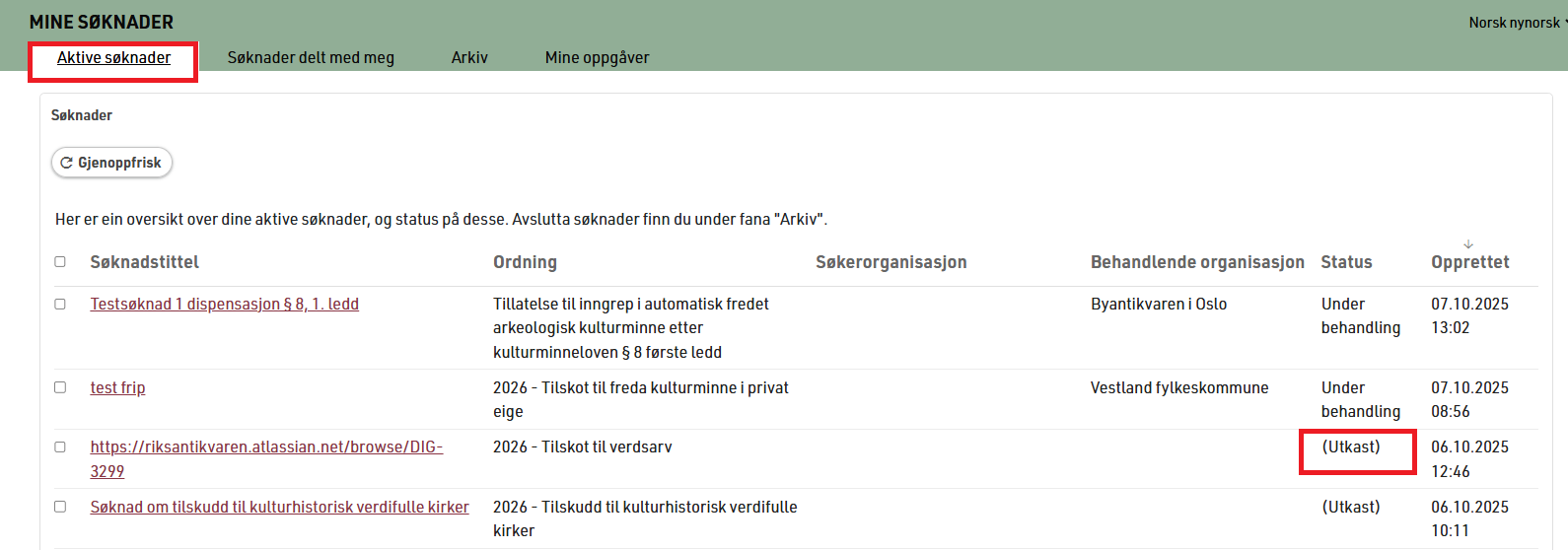 Aktive søknader