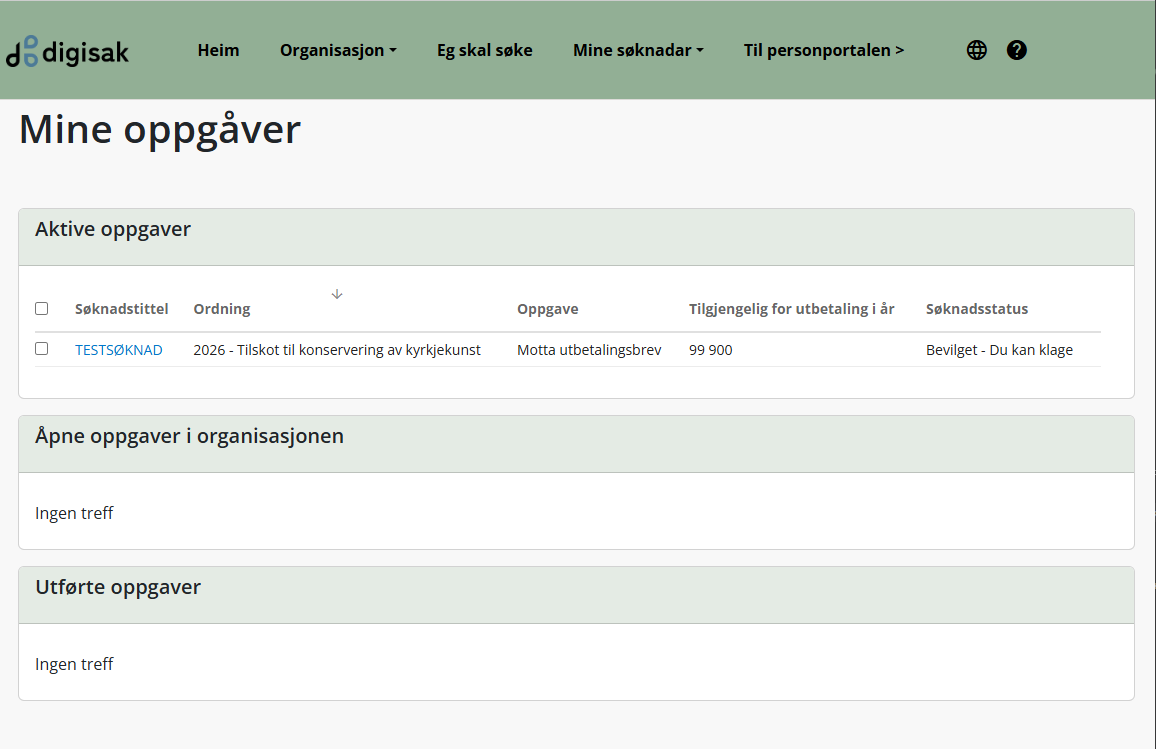 Åpne oppgaver i organisasjonen