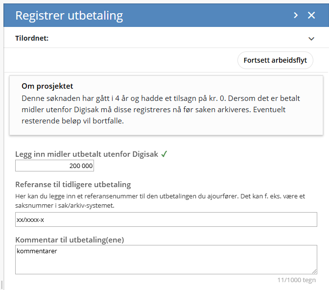 Registrer utbetaling