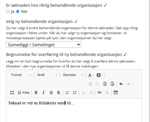 Ikke riktig behandlende organisasjon