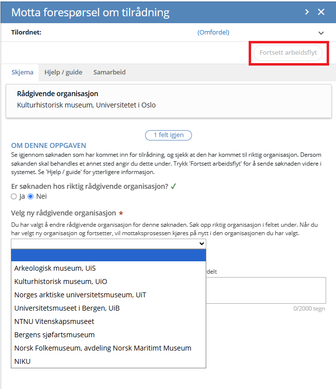 Ikke riktig behandlende organisasjon