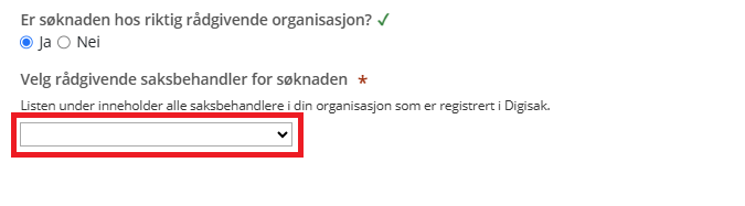 Velg rådgivende saksbehandler