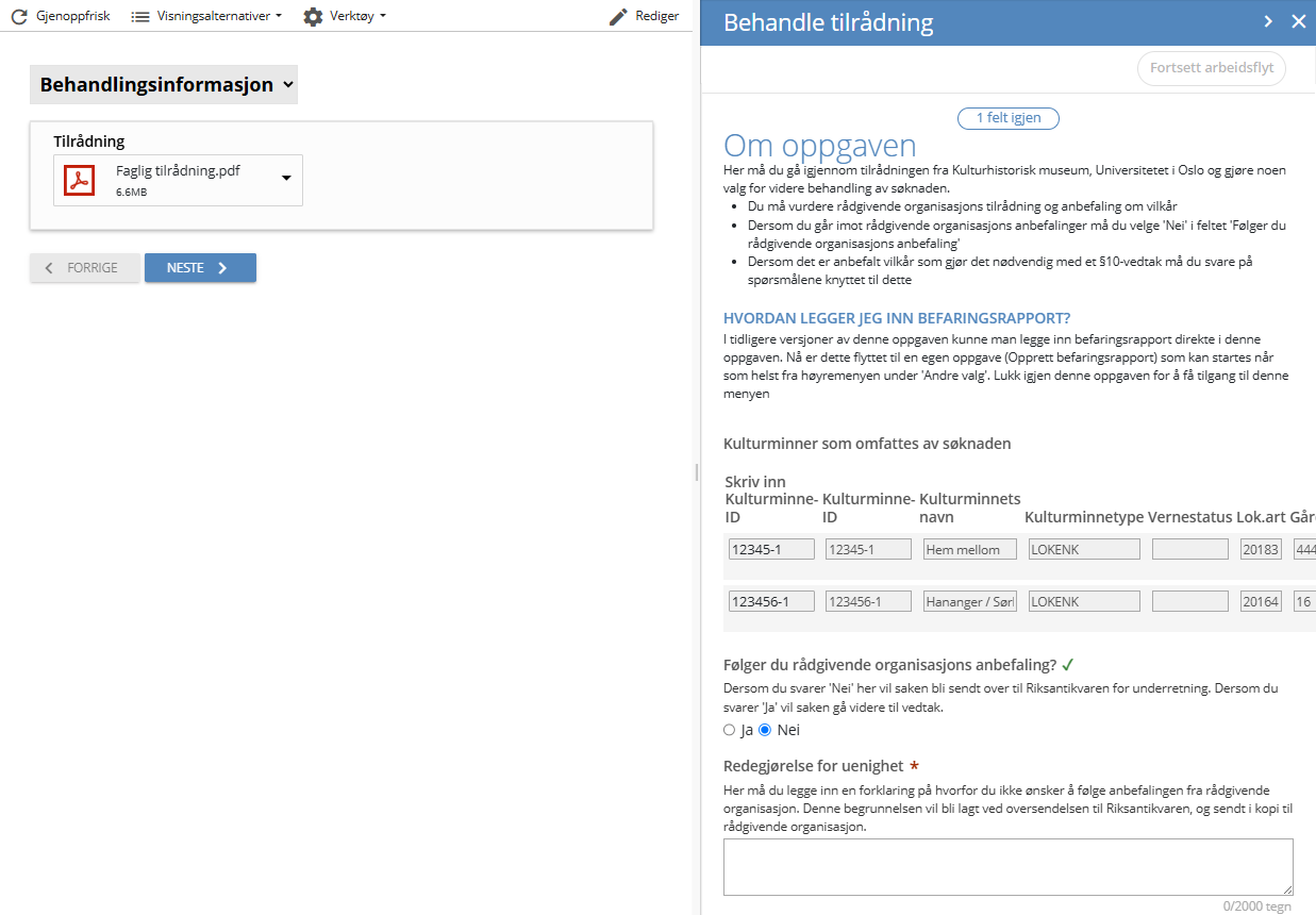 Behandle tilrådning