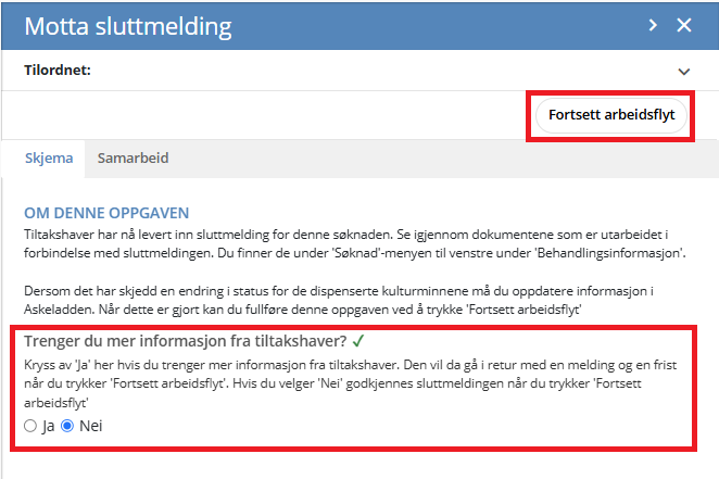 Oppgaven motta sluttmelding