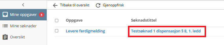 Klikk på søknadstittel