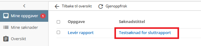 Klikk på søknadstittel