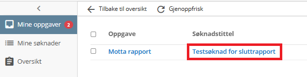 Klikk på søknadstittel