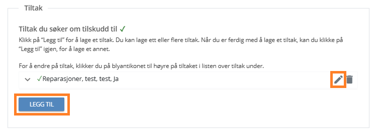 Redigere eller legge til tiltak