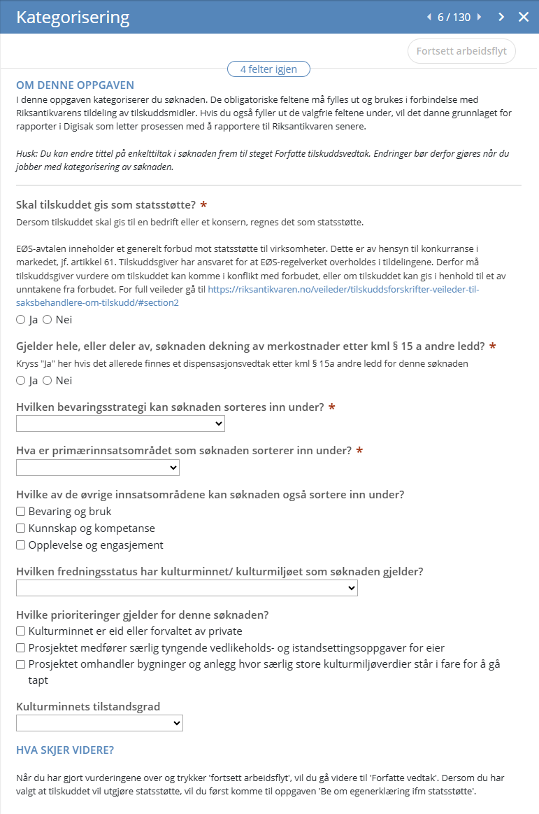 Kategorisere søknad