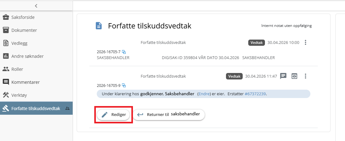 Klikk på rediger