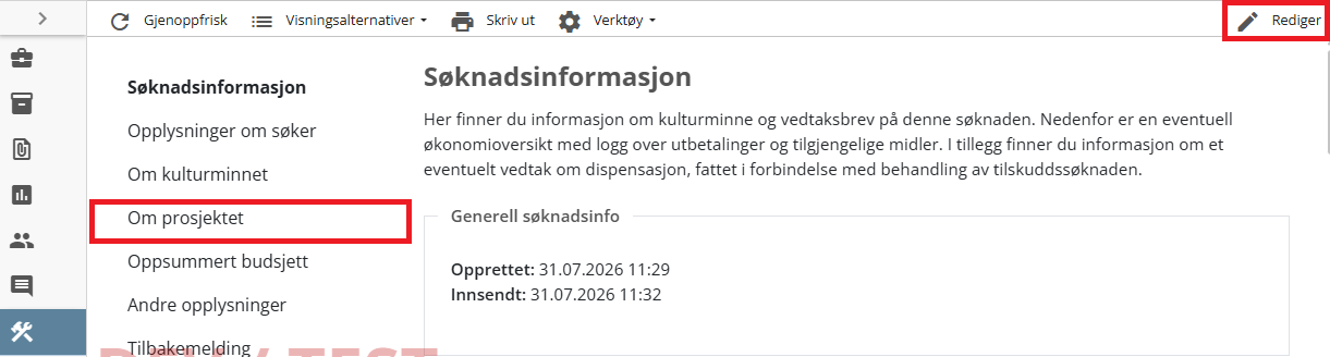 Rediger søknad